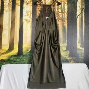 NWT BCBG V Neck Drape Hourglass Midi Dress Surplice Olive Green Medium - Picture 1 of 15