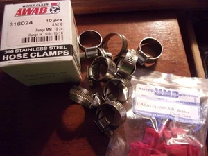 AWBA 316 Stainless Steel 316024 Hose Clamps 5/8"-15/16" Set of 9 WITH 20 TABS - Bild 1 von 4