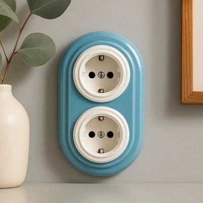 ADAKAT Porzellan Retro Rahmen 2-fach I Schalterprogramm I Serie PR1 blau