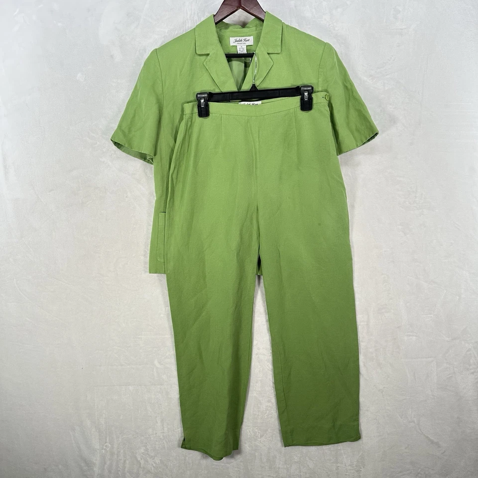 Conjunto de pantalones Judith Hart vintage para mujer 12 chaqueta mezcla de lino verde lima máximo Foto 1 de 4