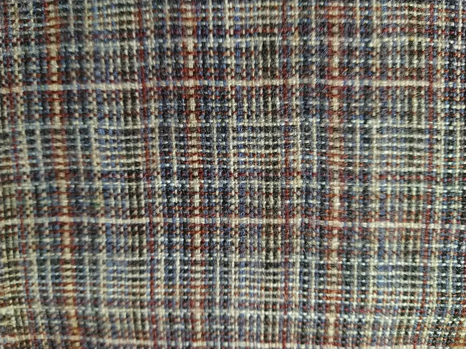 REMNANT Brown Textured Plaid Wool Lightweight Fabric 9" long x 17" wide - Image 1 of 4