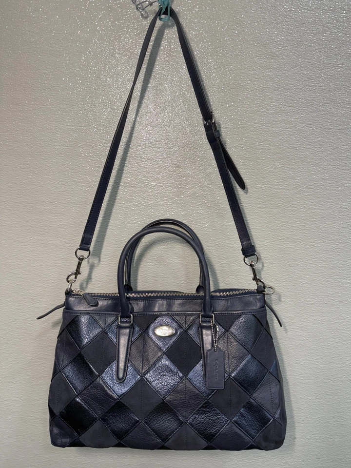 COACH Morgan Patchwork Satchel Bag Purse H1520-F36698 NAVY BLUE - Image 1 of 4
