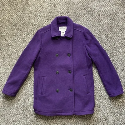 Abrigo LL Bean Pea Para Mujer Grande Regular Púrpura Suave Doble Pecho Forrado Chaqueta Foto 1 de 4