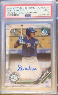 2019 Bowman Chrome Noelvi Marte Auto PSA 9 Autograph Reds - Image 1 of 2