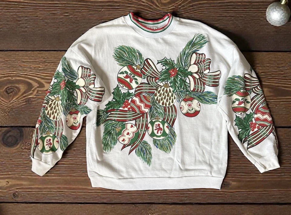 Sudadera Vintage Adornos de Navidad Por Cascanueces Puff Pintura Suéter Feo S Foto 1 de 1