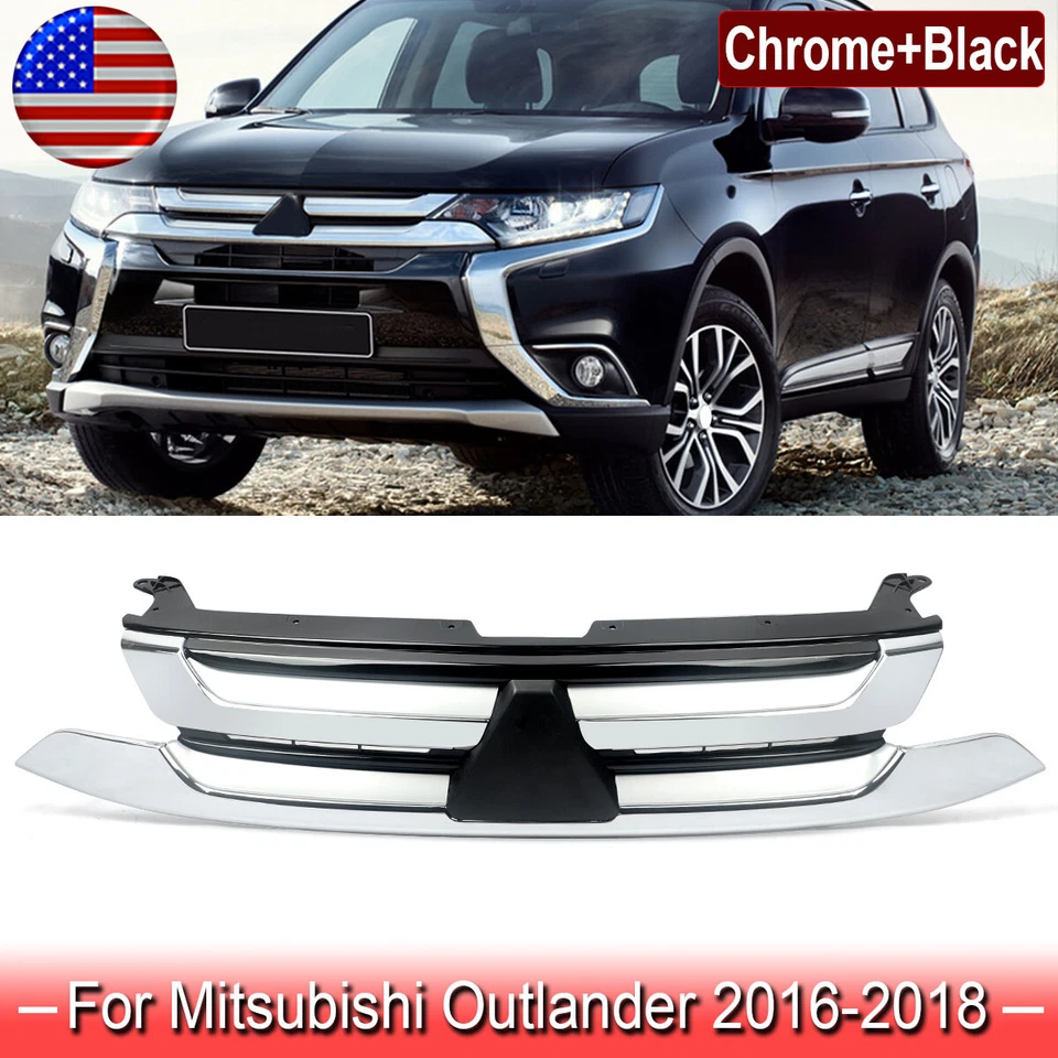 For 2016-2018 Mitsubishi Outlander Front Bumper Upper Grill Grille Chrome+Black Foto 1 de 4