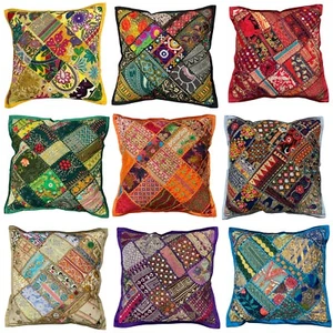 Indian Cushion Covers Pillow Home Decor 16x16" Vintage Embroidery Patchwork Boho - Picture 1 of 14