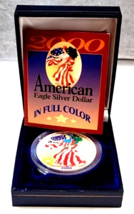 The American Historic Society 2000 American Eagle 999 Silver Dollar Full Color - Picture 1 of 5