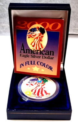 The American Historic Society 2000 American Eagle 999 Silver Dollar Full Color - Image 1 of 4