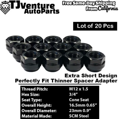Tuerca de extremo abierto bellota súper corta negra M12x1.5 20 piezas 3/4" para modelos Chevrolet Foto 1 de 4