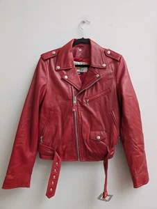 Ladies Schott Perfecto Leather Jacket Red Lambskin Medium - Picture 1 of 9
