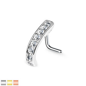 Channel CZ Nose Crawler Stud / Ring  With "L" Bend 316L Surgical Steel Bar