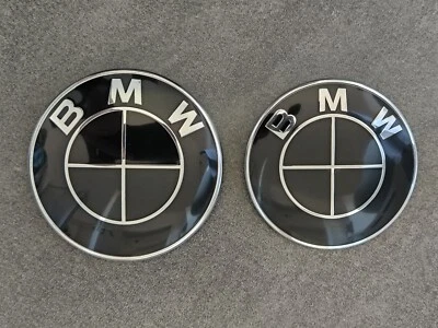 Per BMW emblema 82 mm 74 mm nero full black E46 E90 cofano portellone nuovo - Immagine 1 di 4