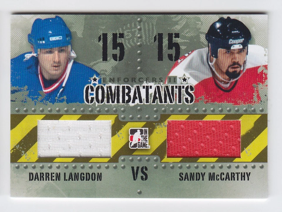 2013-14 ITG ENFORCERS 2 LANGDON McCARTHY DUAL JERSEY GAME USED COMBATANTS Flames - Image 1 of 1