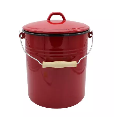 Karl Krüger Mülleimer 5 Liter aus Haushaltemaille in rot mit Deckel - Bild 1 von 3