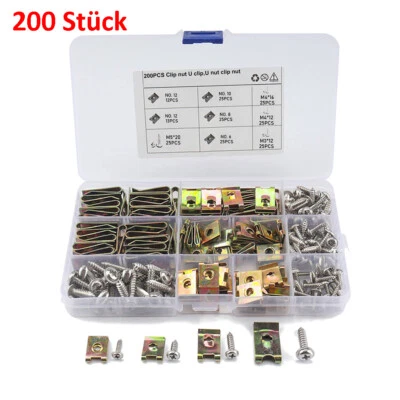 200 x Blechmuttern & Schrauben Sortiment Auto Kotflügelschrauben Klemmmutter Set - Bild 1 von 4