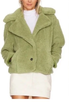 Chaqueta Sherpa Free People Mujer XL Peluche Abrigo Piel de Oveja Color Verde Suave NUEVO Foto 1 de 4