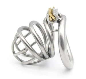 Stainless Steel Men Male Cuckold Lockdown Penis Chastity Curved Cage Restraint L - Picture 1 of 4