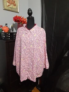Catherines Women's Plus Size Shirt Pink  Pineapple Print Long Sleeve 4X 30/32 W  - Picture 1 of 6