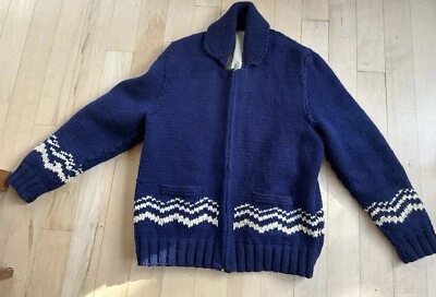 Suéter De Colección Mary Maxim Cowichan Grueso Lana Cremallera Pez Azul En muy buena condición Foto 1 de 4