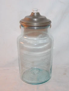 Antikes mundgeblasenes Apothekergefäß aus dem 19. Jahrhundert mit Zinn und Porzellandeckel - Bild 1 von 7