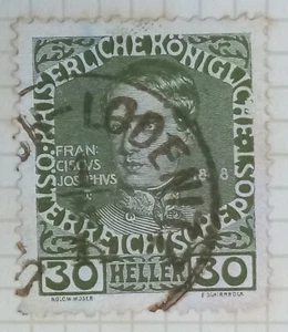 1912 Austria 30H Franz Josef I Commemorative Stamp cd Lodenitz - Picture 1 of 2