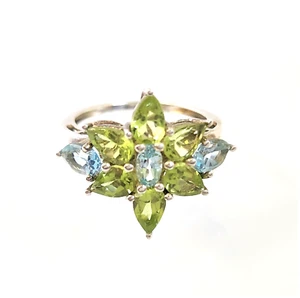 Anillo de mujer de ley 925 talla 7,5 verde azul creado en laboratorio flor estrella floral - Imagen 1 de 20