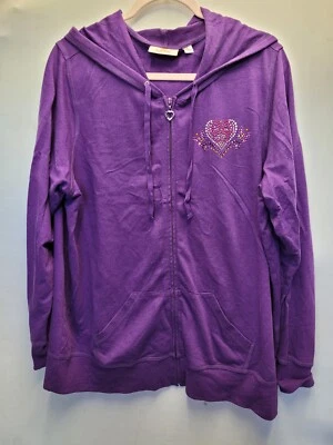 Quacker Factory Womens XL Jacket Velvet Heart Rhinestone Butterfly Zip 3013 - Image 1 of 4