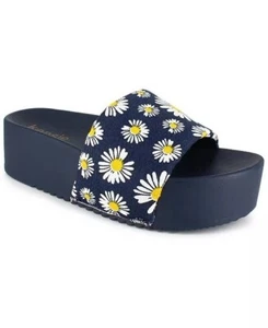 Kensie Women's Pool Slide Sandal Flower Print Slip On Navy Daisy Size 8M - Picture 1 of 8
