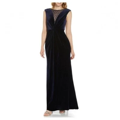 NWT Adrianna Papell Women's Embellished Neck Velvet Mermaid Gown Blue Size 6 - Image 1 of 4