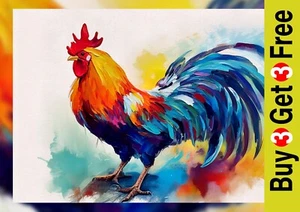 Colorful Rooster Print 5"x7" Print on Matte Paper | Vibrant Farmyard Animal Art - Picture 1 of 17