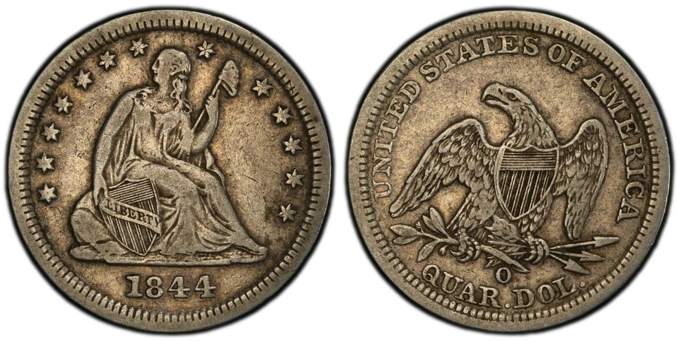 1844 O PCGS VF25 Seated Liberty Quarter - Image 1 of 3