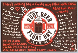Postal impresa promocional del día flotador de cerveza de raíz A&W 2016 - Imagen 1 de 2