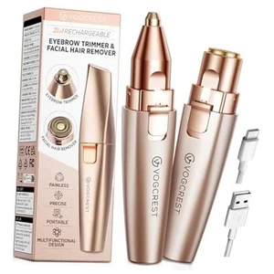 Recortadora de cejas y faciales: depilación facial recargable 2 en 1 y oro rosa - Imagen 1 de 7