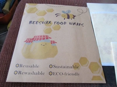 Paquete de 3 envolturas de alimentos de cera de abejas orgánica reutilizables (S, M y L) nuevas Foto 1 de 3