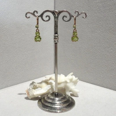 Peridot Ohrringe Edelstein Vintage Retro Sterling Silber  925/- antik vergoldet - Bild 1 von 4