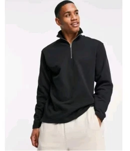 ASOS Selected Homme Mens Cotton Quarter Zip Sweatshirt Black Sz L Long Sleeve  - Picture 1 of 24