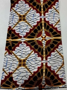 Estampado de cera africana de Ankara, 100 % algodón, se vende por 6 yardas - rojo amarillo azul blanco - Imagen 1 de 1