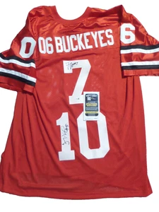 Troy Smith & Ted Ginn Jr signed Red College Style jersey, JSA, - Picture 1 of 2