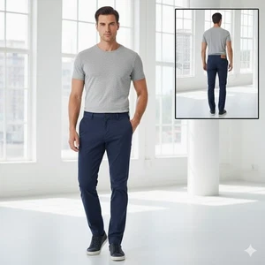 Zara Slim Stretch Chino Pants Navy Blue Mens Size 34x34 NWT Flaw* - Picture 1 of 11