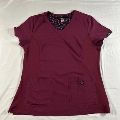 Koi Basics Women’s Scrubs Top, Short Sleeve, Burgundy,V-Neck,Pockets,Size:Large - Image 1 of 4