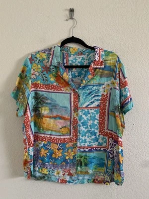 Camisa de festa casual vintage Jams World Island Magic rara floral anos 90 feminina GG - Imagem 1 de 4
