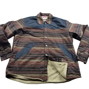 Wrangler Shirt Jacket Mens Large Brown Striped Sherpa Lined Up - Picture 1 of 5