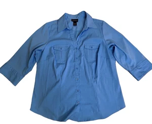 Lane Bryant Blouse Womens 16/18W Blue 3/4 Sleeve Button Up Stretch 3/4 Sleeves - Picture 1 of 7