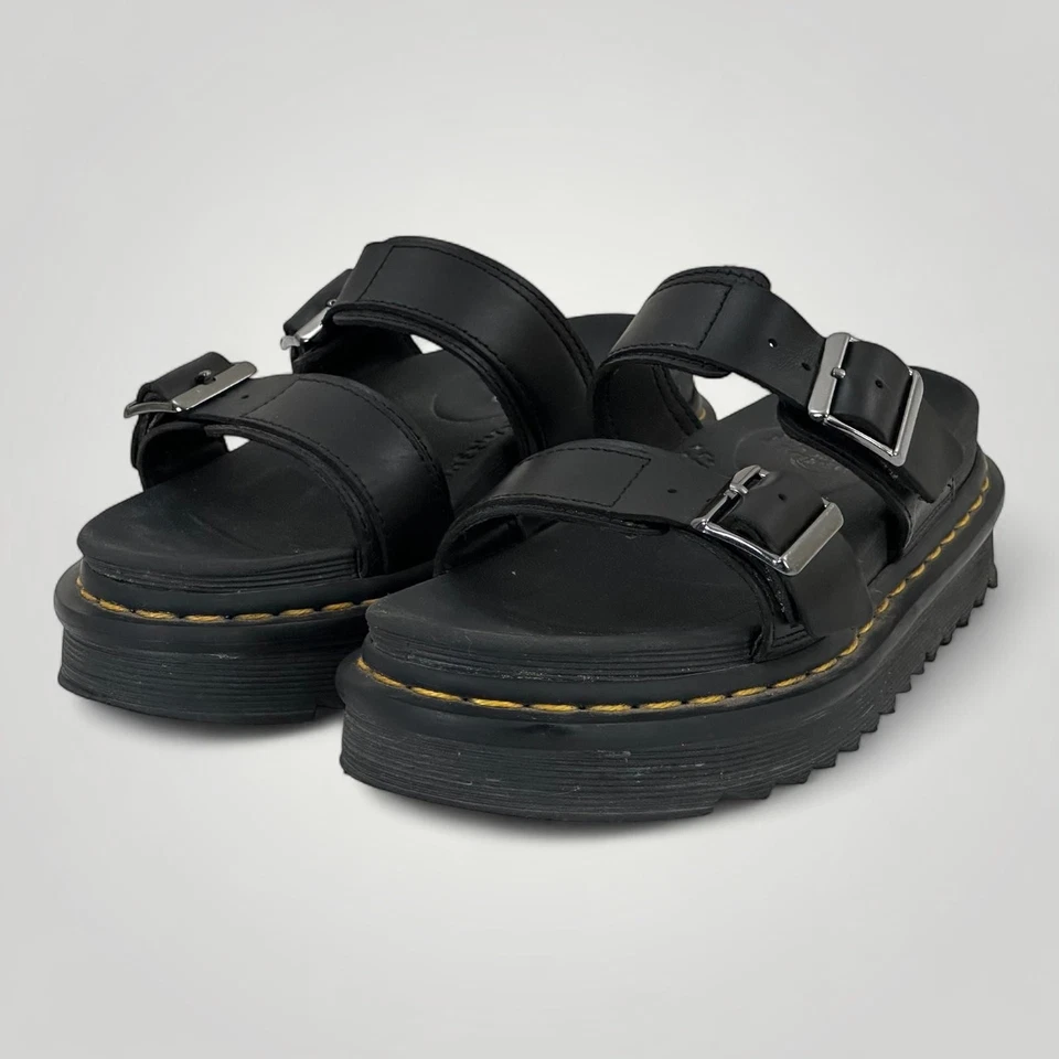 Dr. Martens Myles Sandals Womens  5 - Mens 4 Black Double Buckle Platform Slides - Image 1 of 4