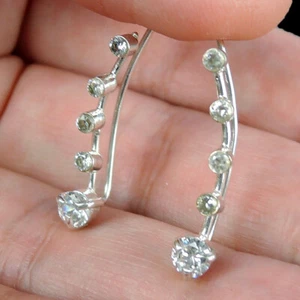 925 Sterling Silver Cubic Zirconia Cuff Earrings Hand Made Jewellery - Picture 1 of 4