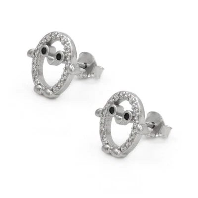 Orecchini Pinguino in Argento 925 e Zirconi Bianchi e Neri - Immagine 1 di 2