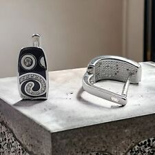 925 Sterling Silver CZ Jewelry Black & White Enamel Hoop Earrings -19x8 mm