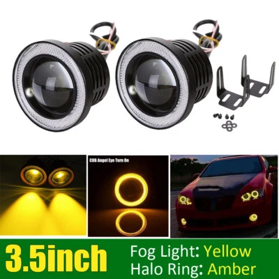 2x Proyector de luz antiniebla LED amarilla de 3,5" con anillo de halo ámbar ojos de ángel lámpara DRL Foto 1 de 4
