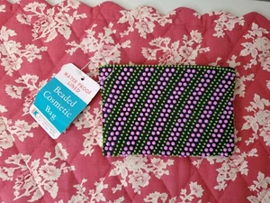 VINTAGE 70'S- 80's Plastic Beaded Makeup Cosmetic Bag- KRESGE - Hong Kong -NEW - Picture 1 of 8